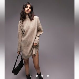 NWT topshop sweater dress funnel turtleneck oversized tan